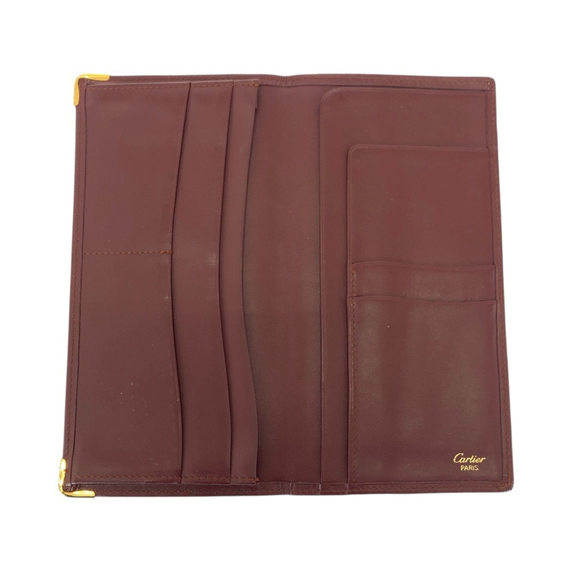 Cartier Wine Red Leather Long Wallet (Bi-Fold) (Pre-Owned)
