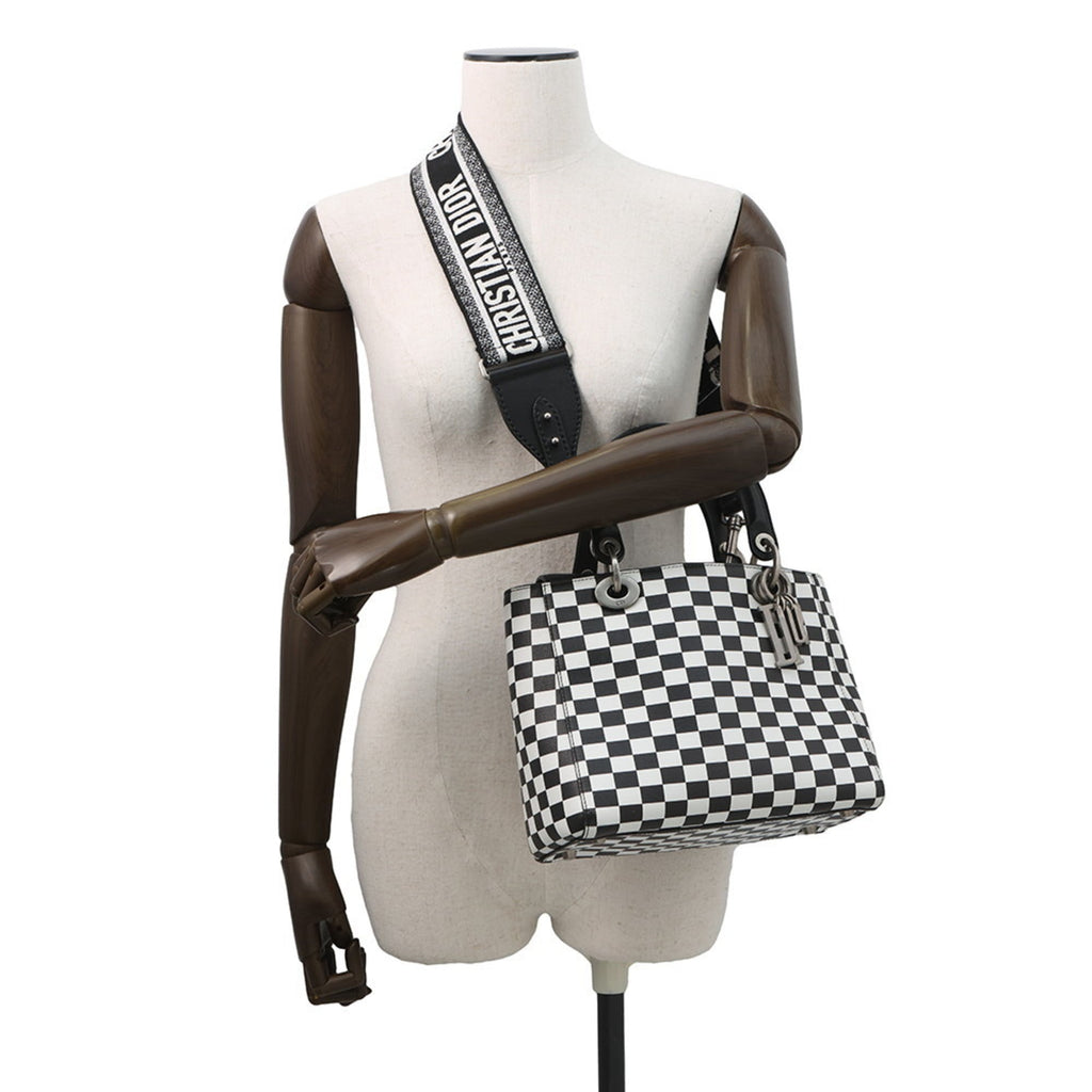 Christian Dior Lady Dior Black White Leather Handbag (Pre-Owned)