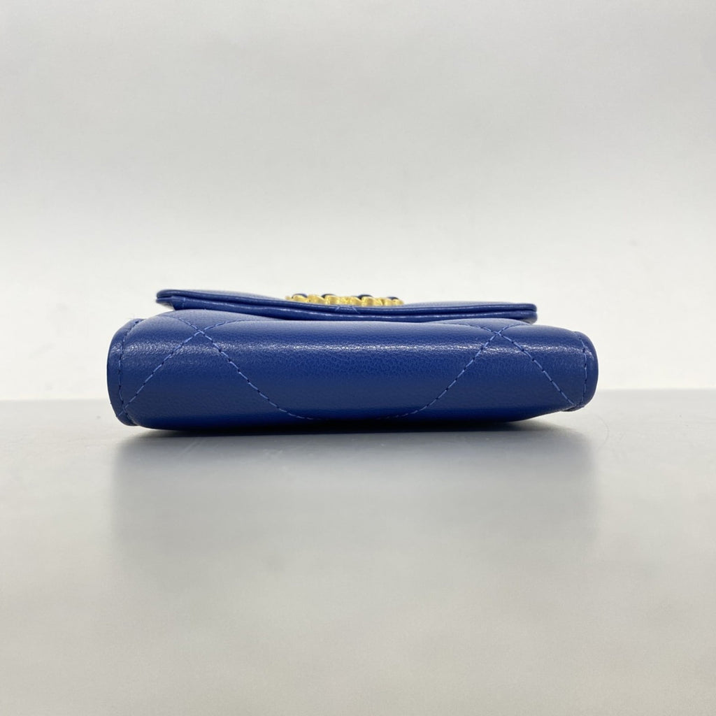 Chanel Blue Leather Wallet (Tri-Fold) (Pre-Owned)