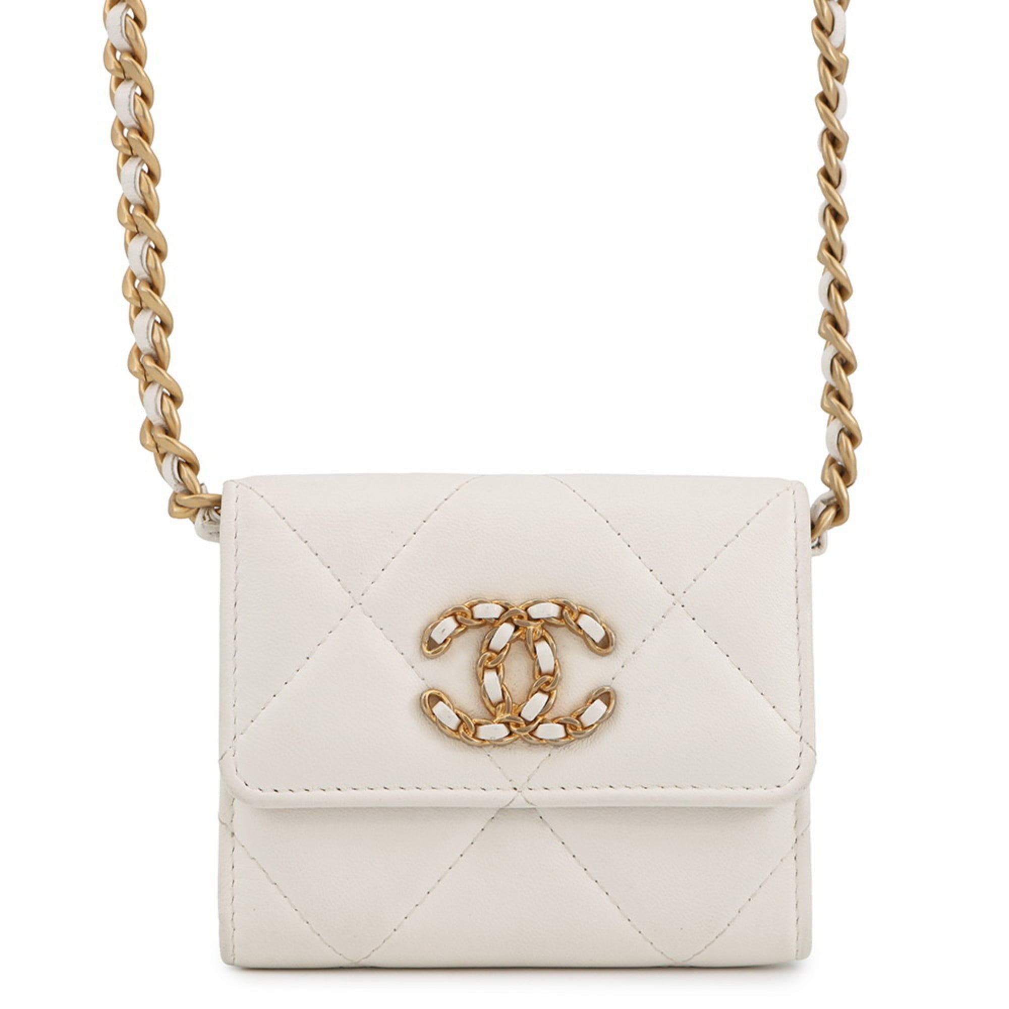 Chanel White Leather Chain/Shoulder Wallet (Pre-Owned)