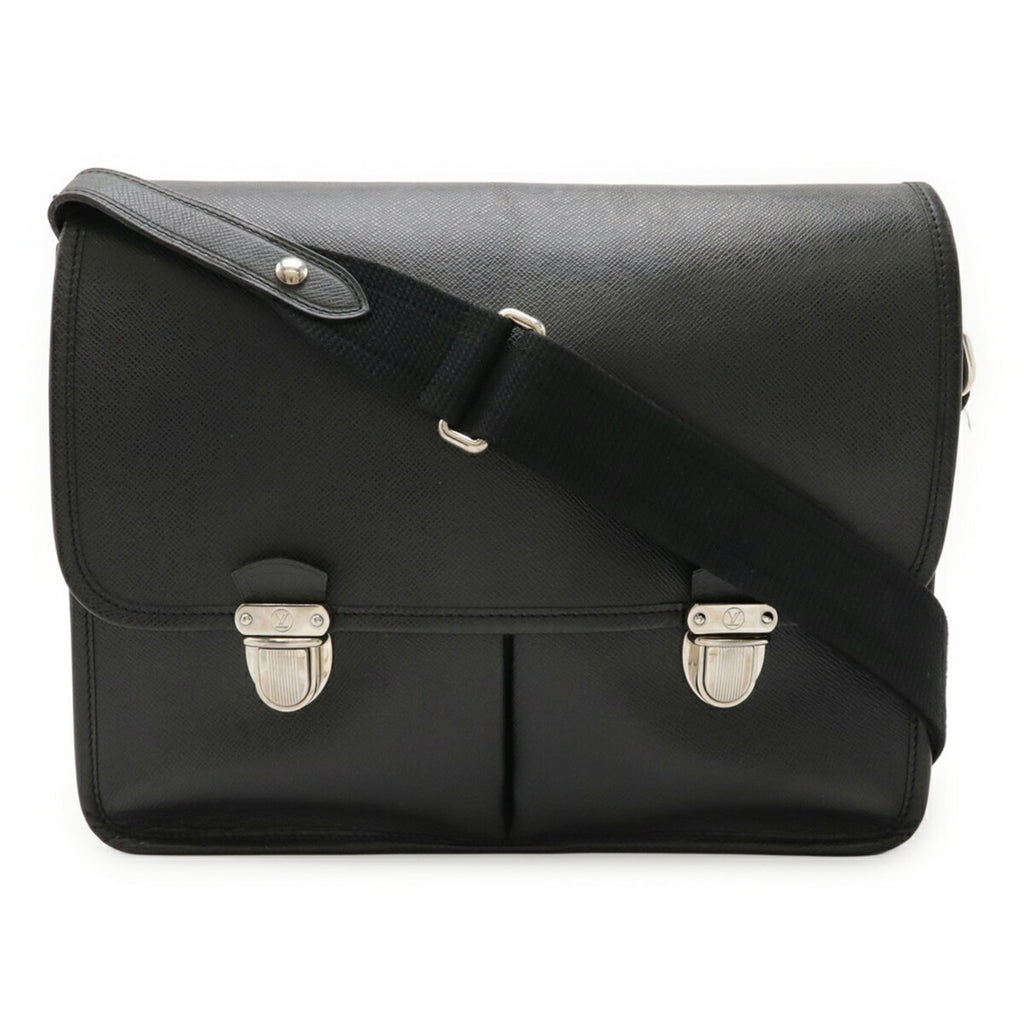 Louis Vuitton Taiga Ardoise Black Leather Shoulder Bag (Pre-Owned)