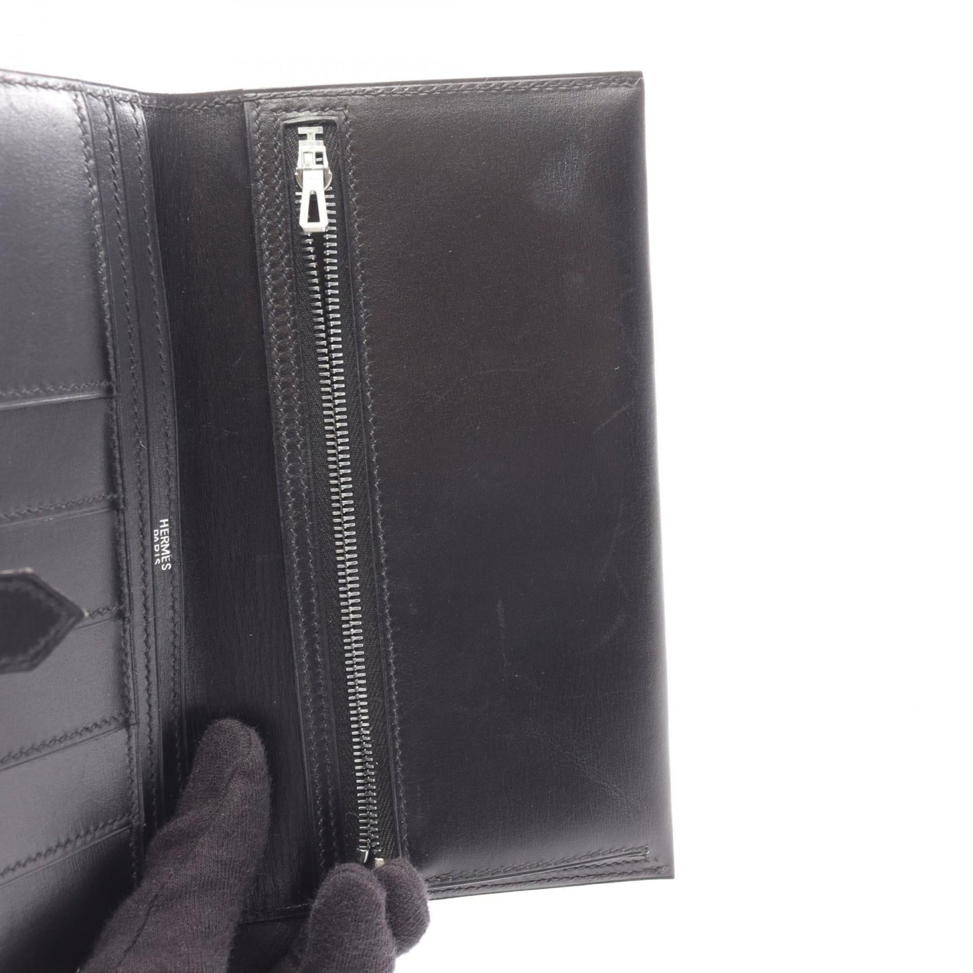 Hermes Black Box Calf Leather Long Wallet (Bi-Fold) (Pre-Owned)