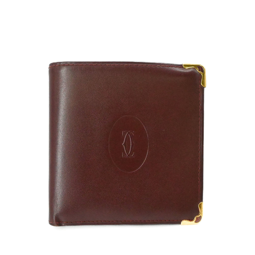 Cartier Bordeaux Red Color Leather Wallet (Bi-Fold) (Pre-Owned)