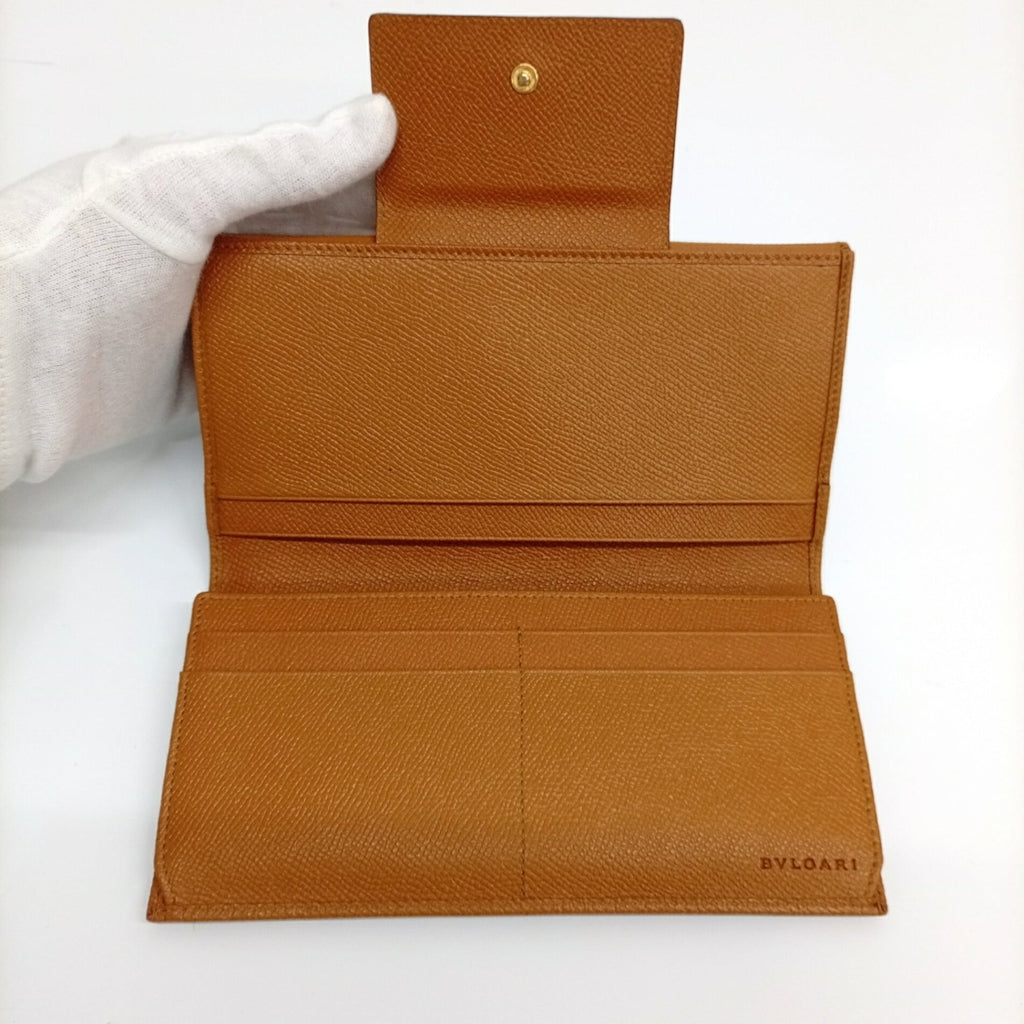 Bvlgari Brown Leather Long Wallet (Bi-Fold) (Pre-Owned)