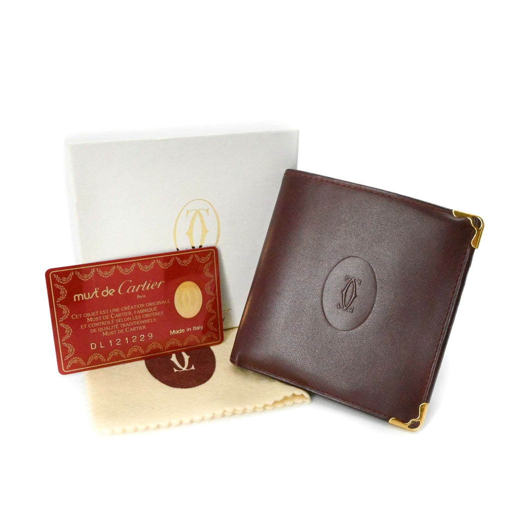 Cartier Bordeaux Red Color Leather Wallet (Bi-Fold) (Pre-Owned)