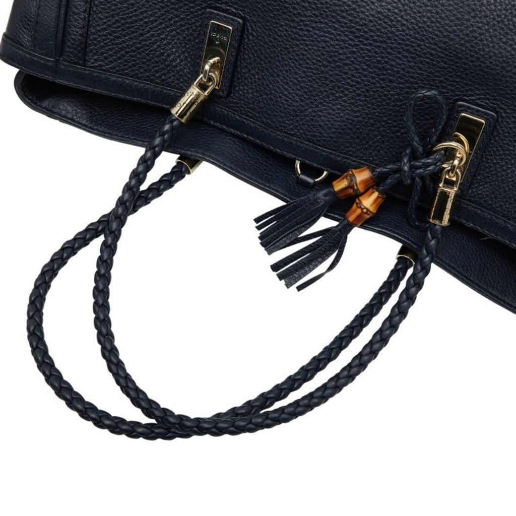 Gucci Navy Canvas Leather Shoulder Bag Tote Bag (Pre-Owned)