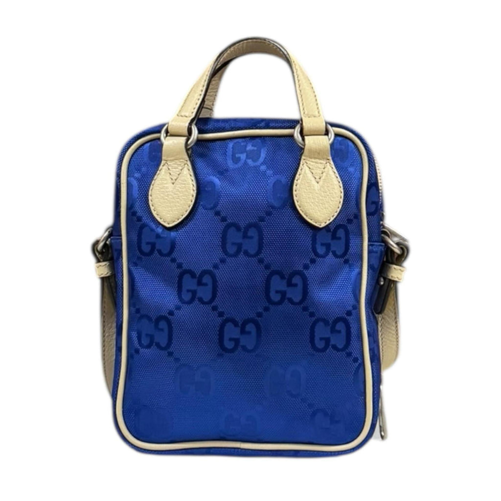 Gucci Beige Blue Nylon Leather Shoulder Bag (Pre-Owned)