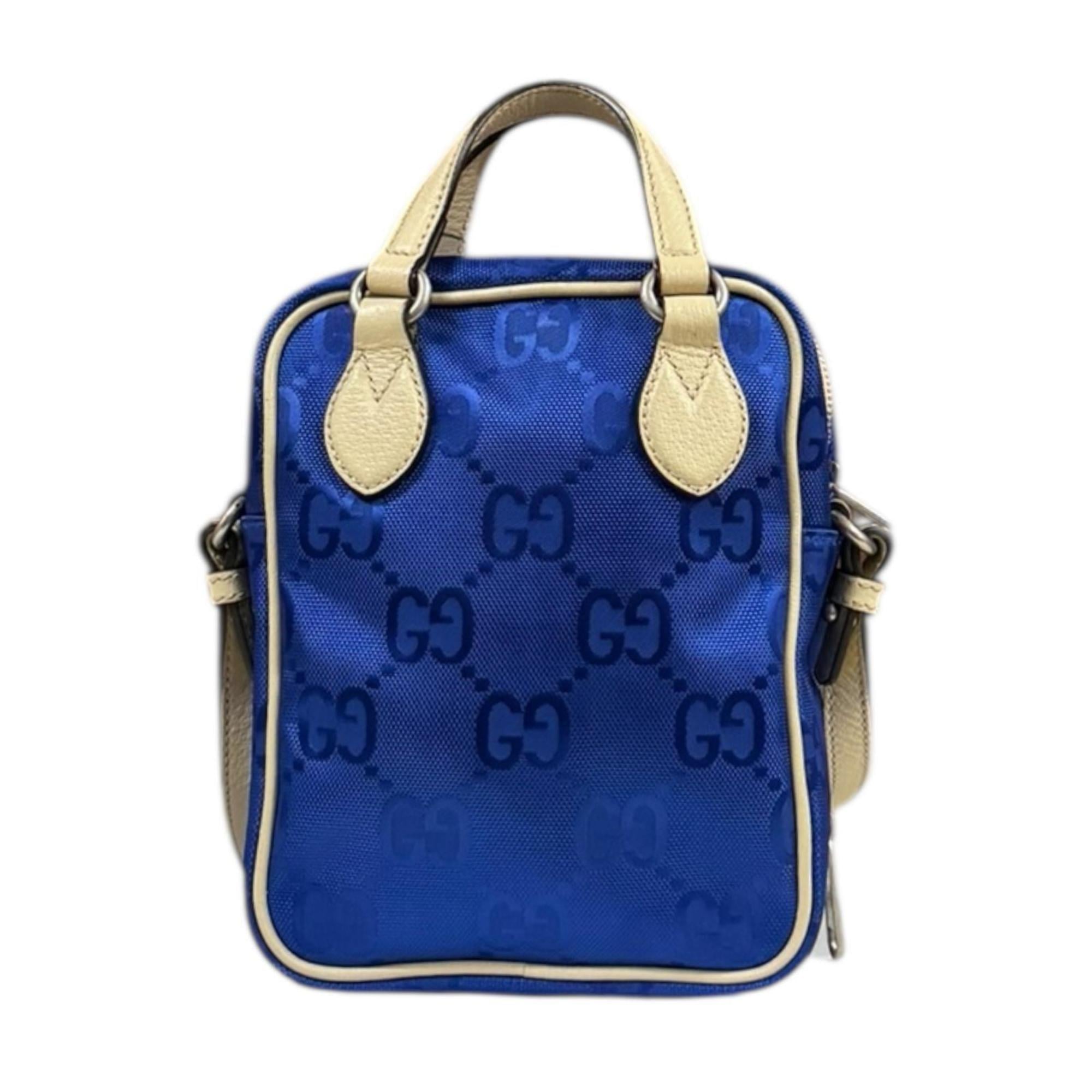 Gucci Beige Blue Nylon Leather Shoulder Bag (Pre-Owned)