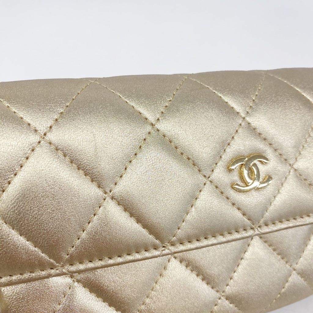 Chanel Gold Leather Long Wallet (Bi-Fold) (Pre-Owned)