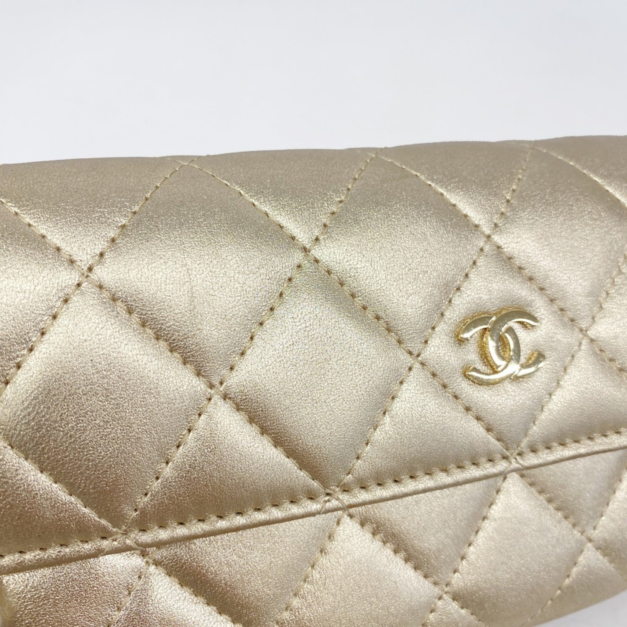 Chanel Gold Leather Long Wallet (Bi-Fold) (Pre-Owned)