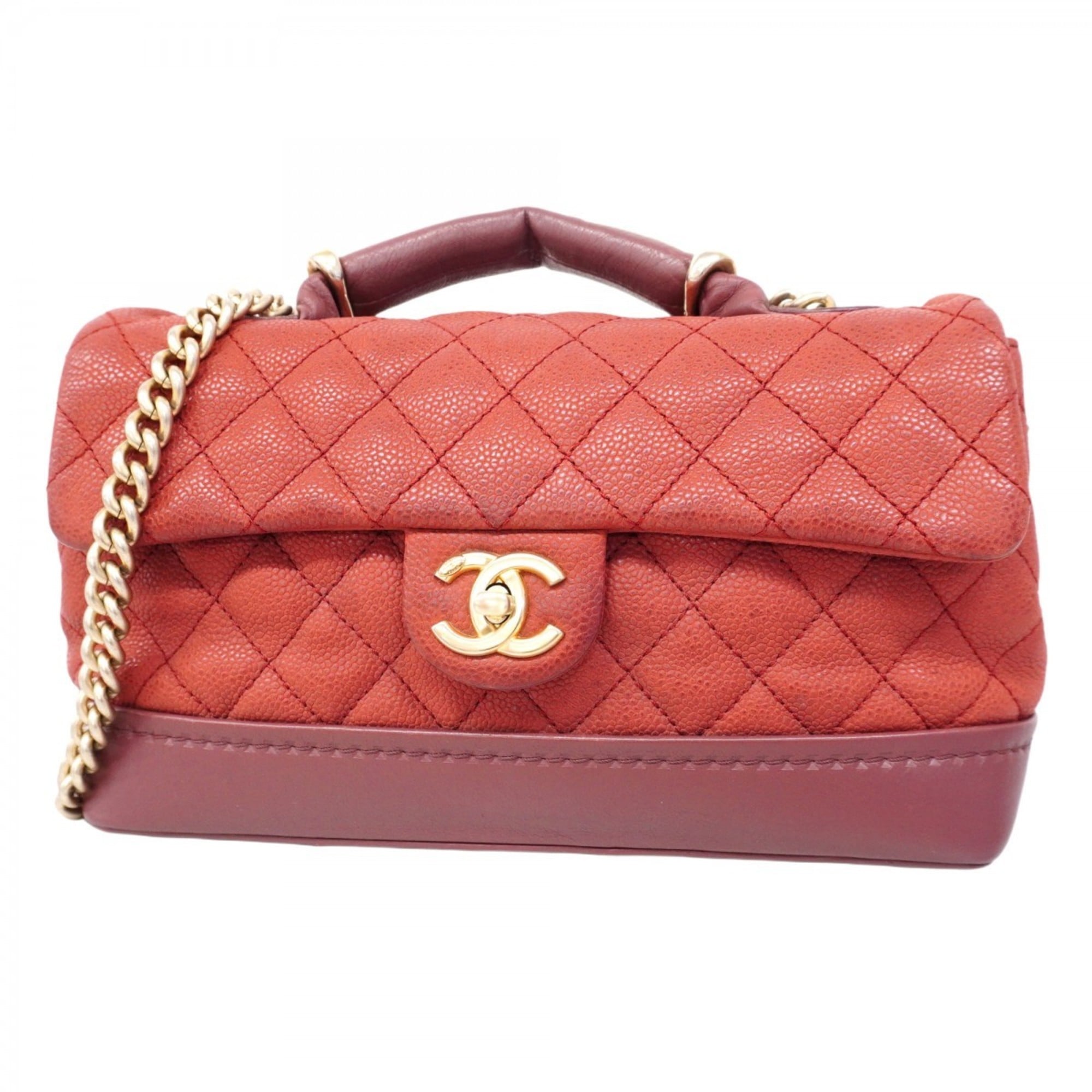 Chanel Red Color Grained Calfskin Handbag (Pre-Owned)