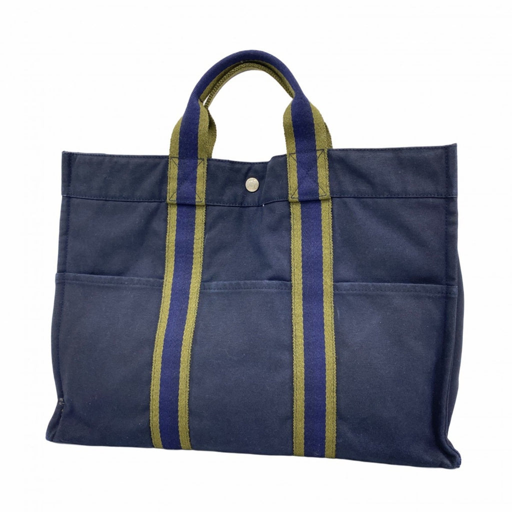 Hermes Green Navy Canvas Tote Bag (Pre-Owned)