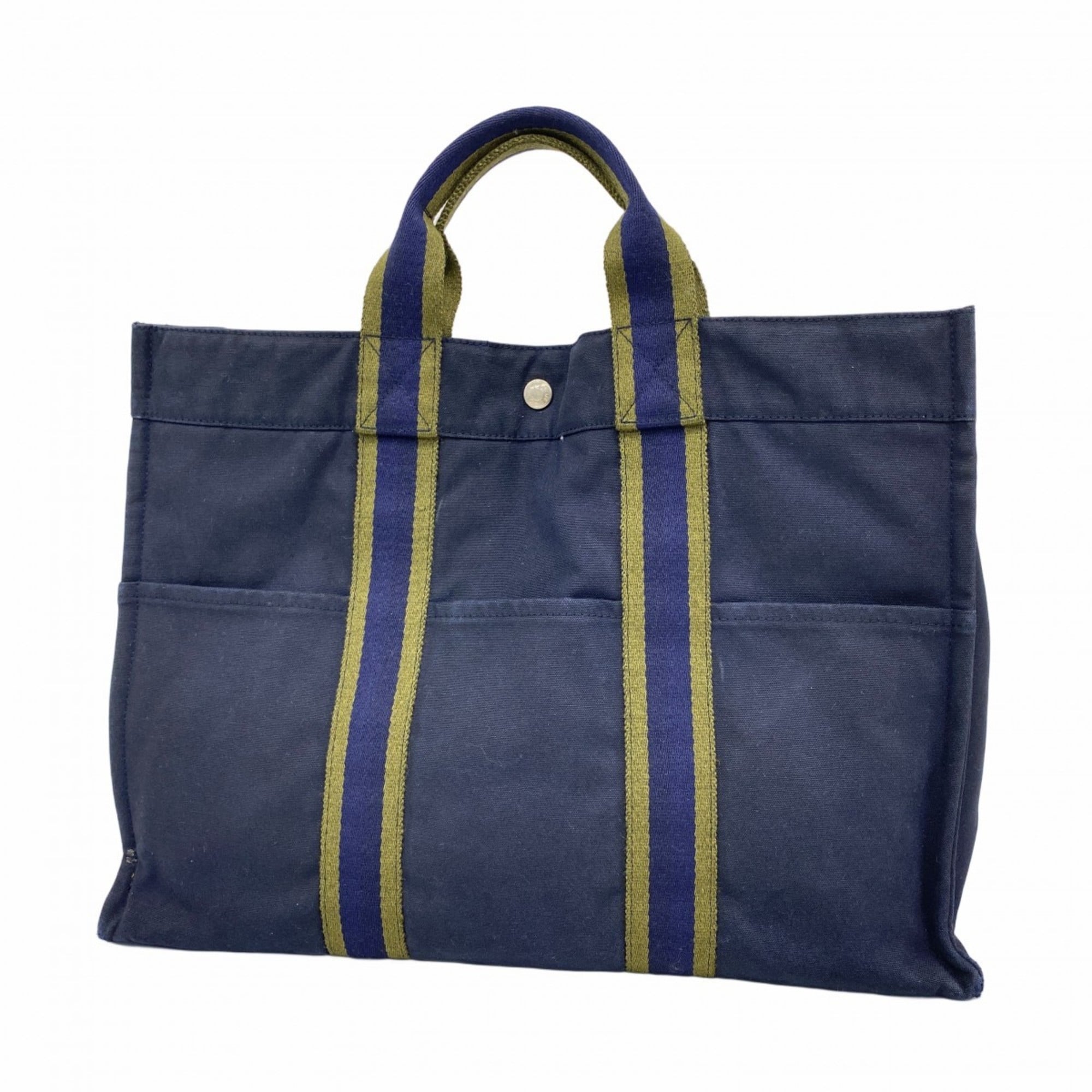 Hermes Green Navy Canvas Tote Bag (Pre-Owned)