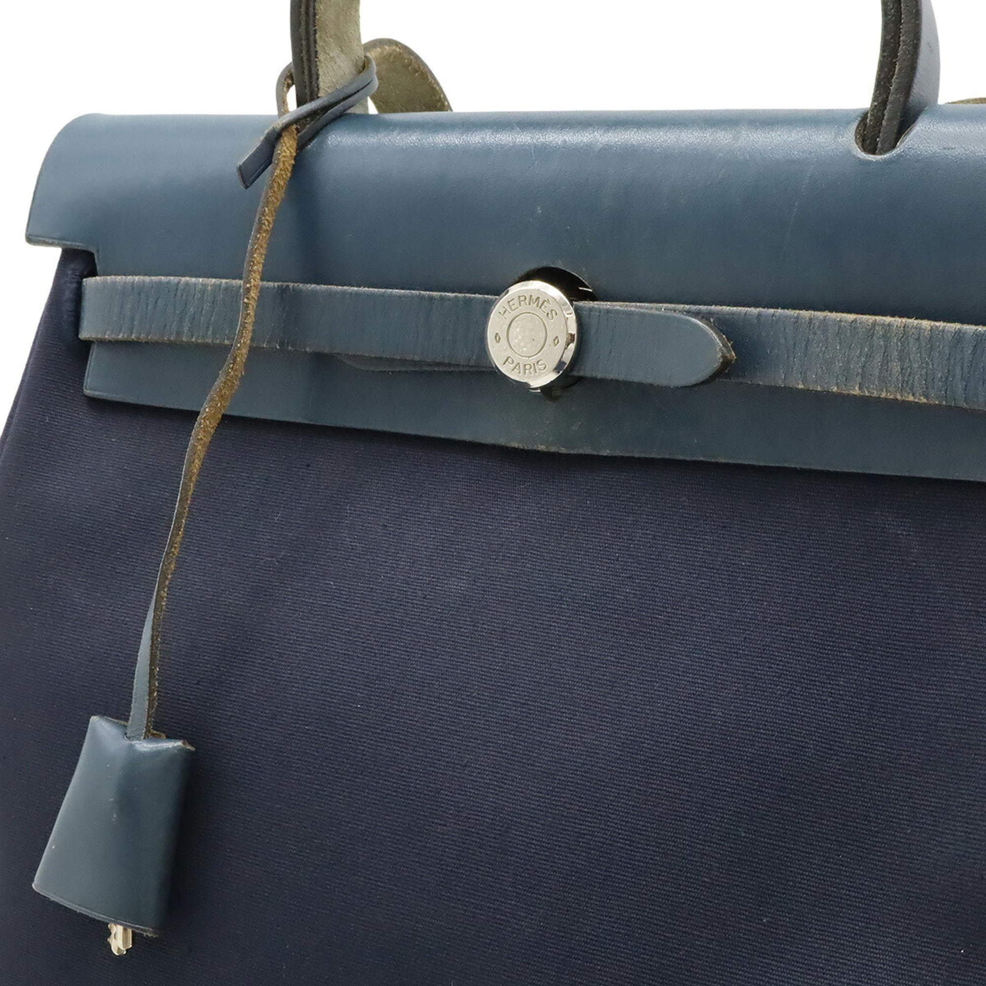 Hermes Her Bag Multi-Color Navy Toile Officier Vibrato Leather Leather Handbag Shoulder Bag (Pre-Owned)