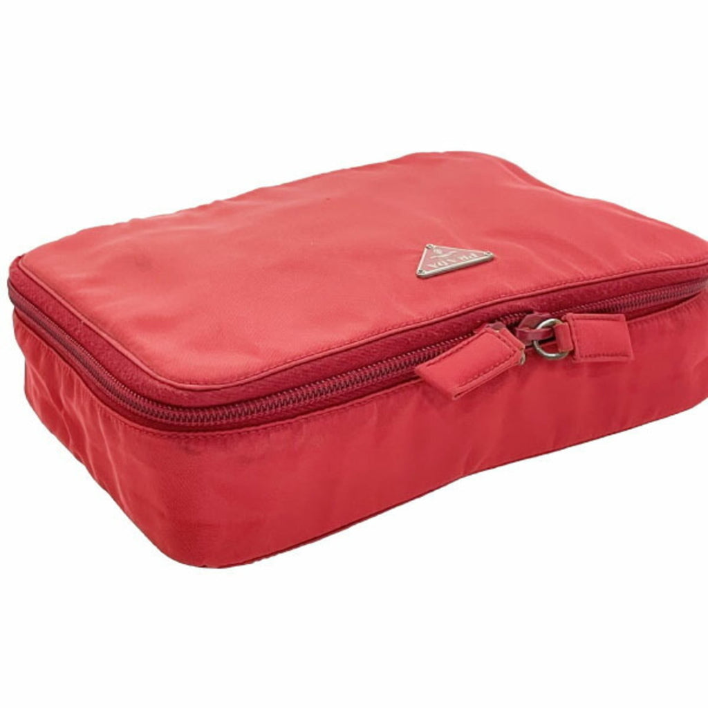 Prada Red Color Nylon Wash Bag (Pre-Owned)