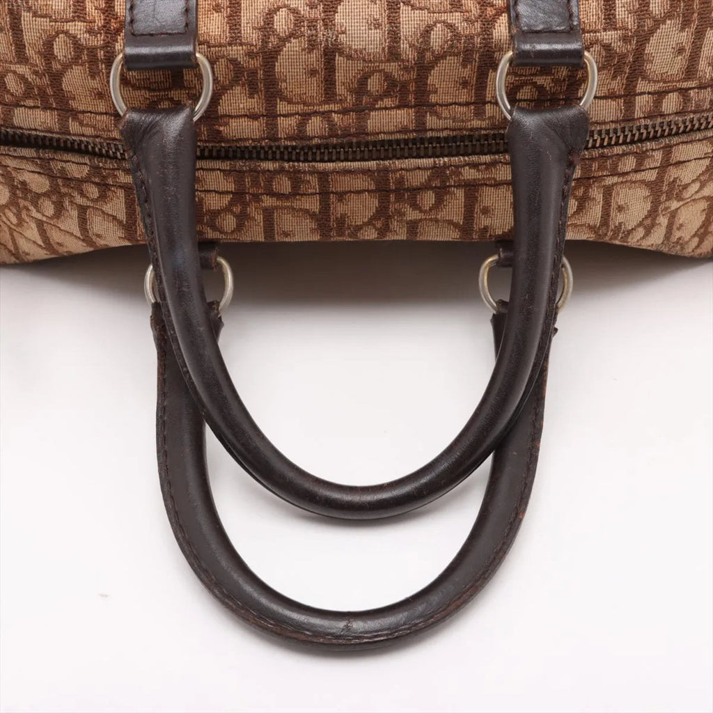 Christian Dior Brown Leather Canvas Handbag (Pre-Owned)