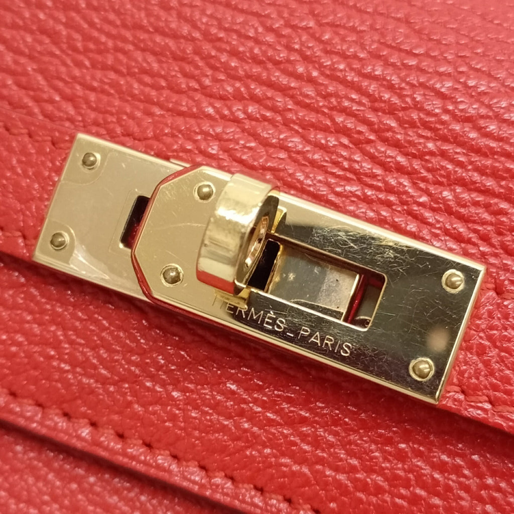 Hermes Red Color Leather Chain/Shoulder Wallet (Pre-Owned)