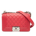 Chanel Red Color Grained Calfskin Shoulder Bag (Pre-Owned)