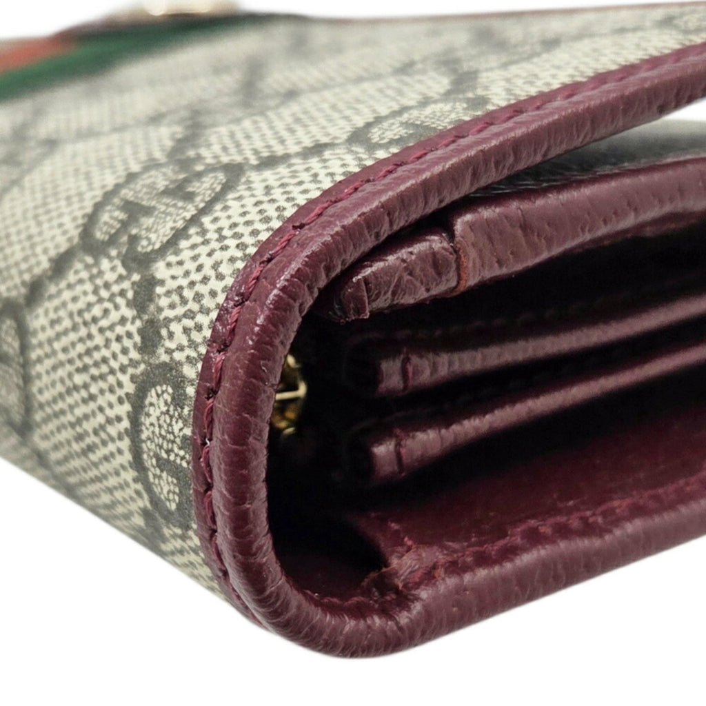Gucci Beige Green Red Color Gg Supreme Leather Long Wallet (Bi-Fold) (Pre-Owned)