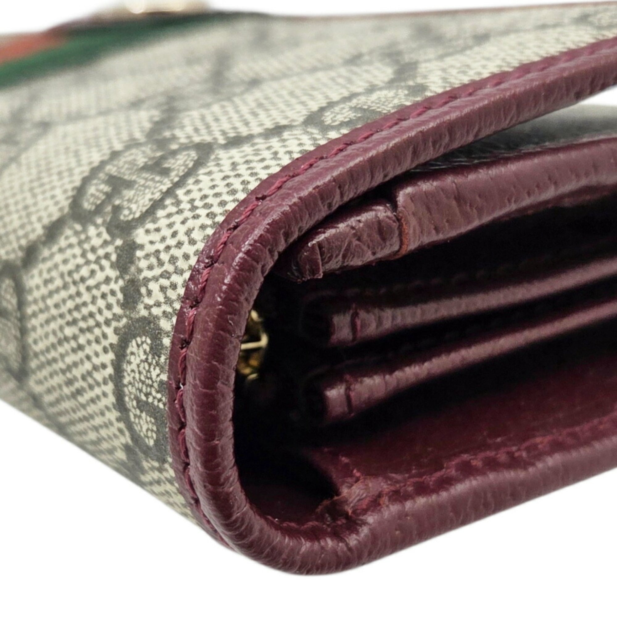 Gucci Beige Green Red Color Gg Supreme Leather Long Wallet (Bi-Fold) (Pre-Owned)