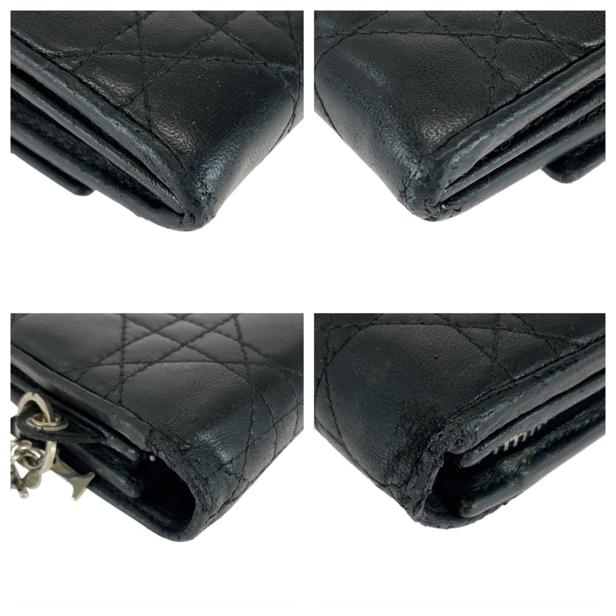 Christian Dior Black Leather Long Wallet (Bi-Fold) (Pre-Owned)