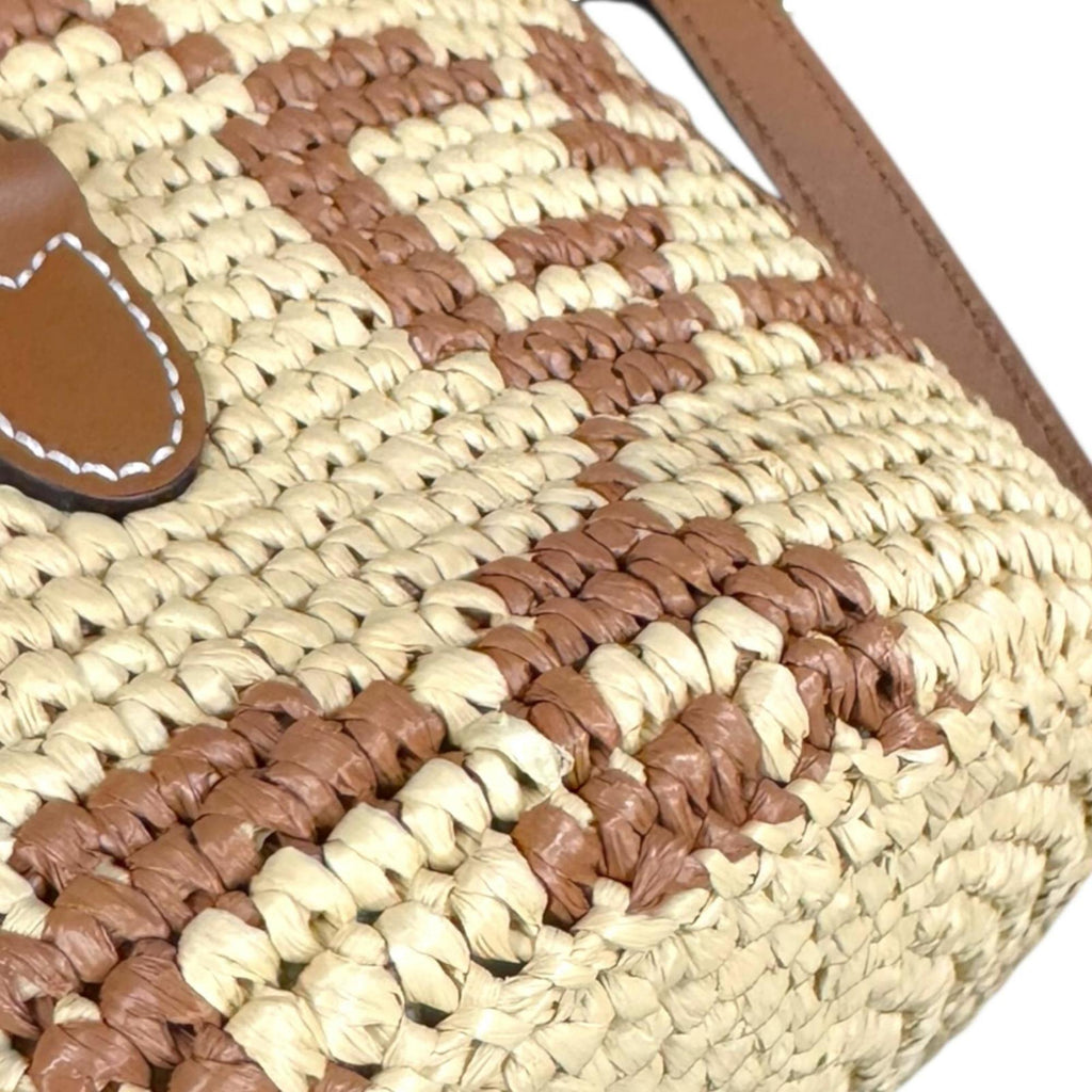 Gucci Beige Brown Fabric Raffia Shoulder Bag (Pre-Owned)