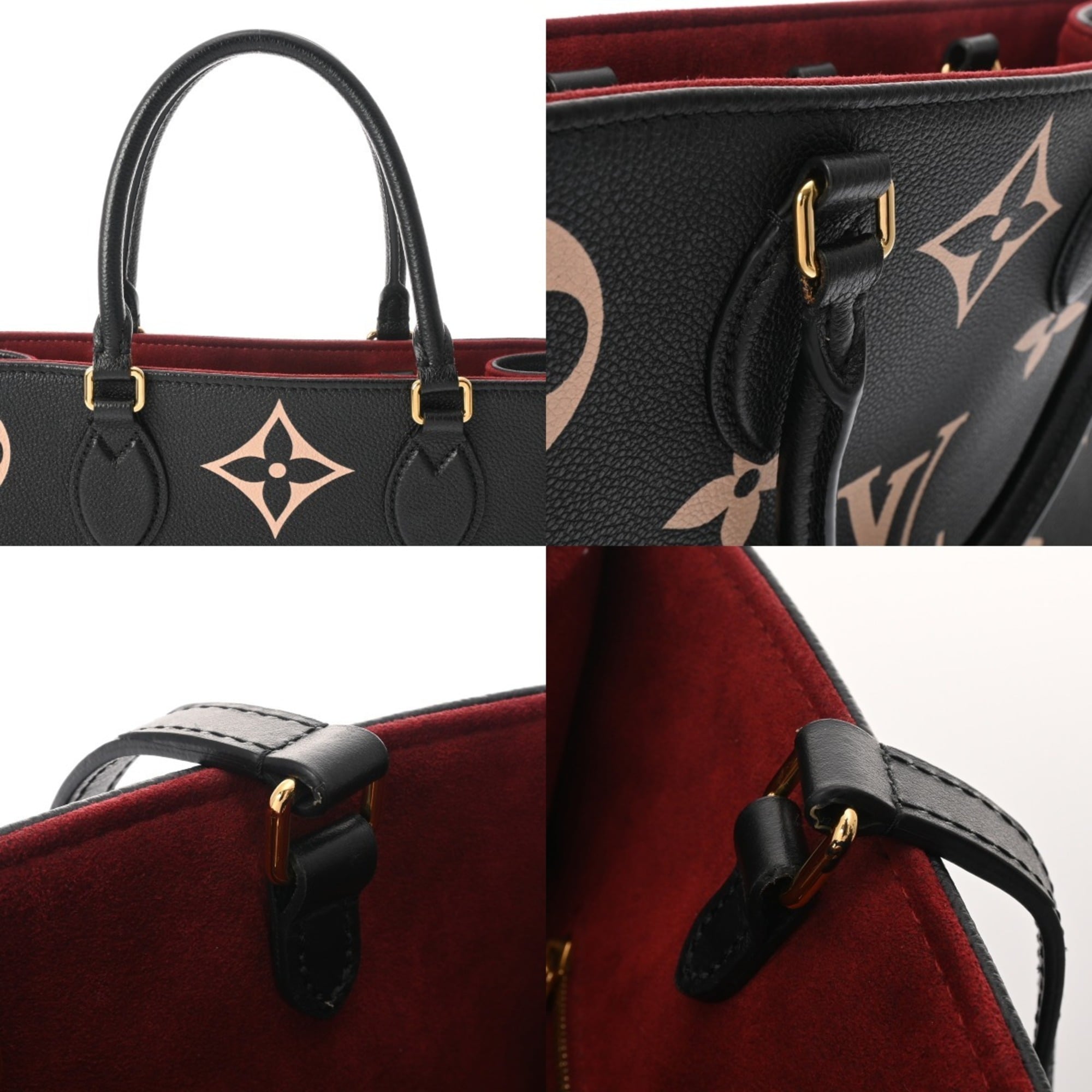 Louis Vuitton Beige Black Leather Handbag (Pre-Owned)