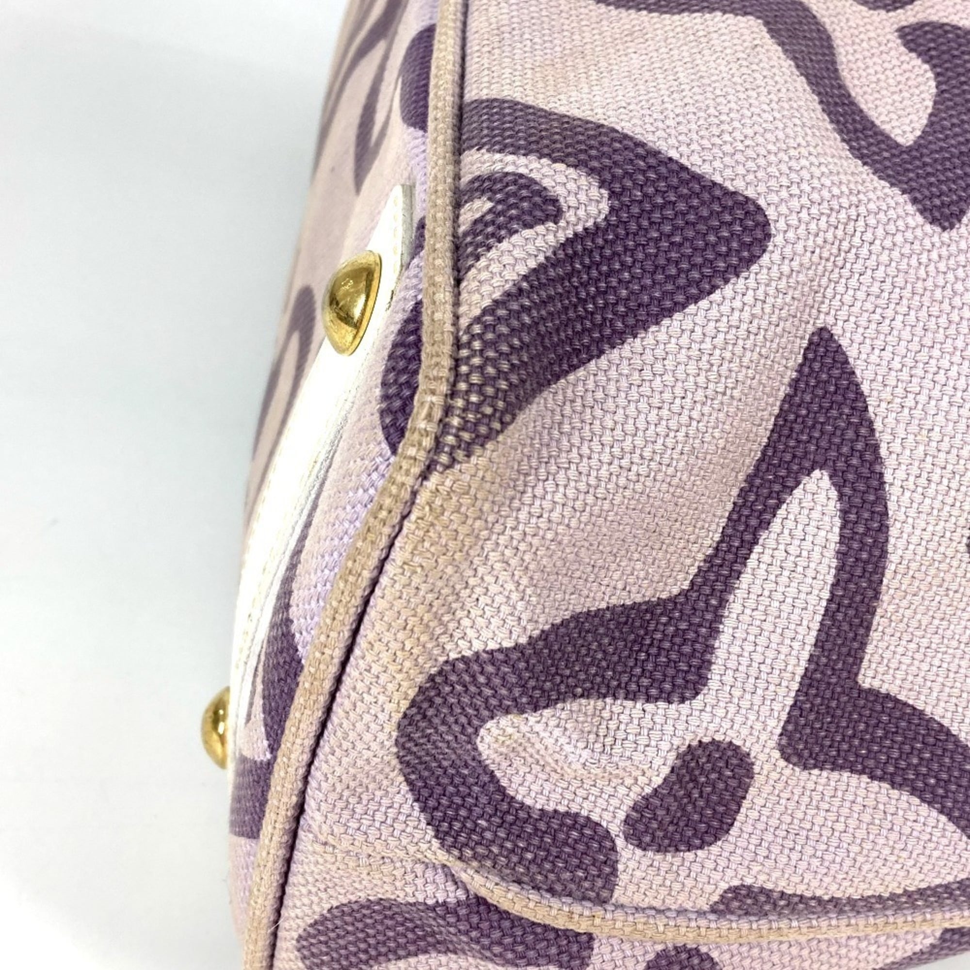 Louis Vuitton Lilac Purple White Canvas Leather Shoulder Bag Tote Bag (Pre-Owned)