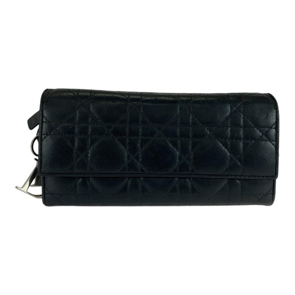 Christian Dior Black Leather Long Wallet (Bi-Fold) (Pre-Owned)