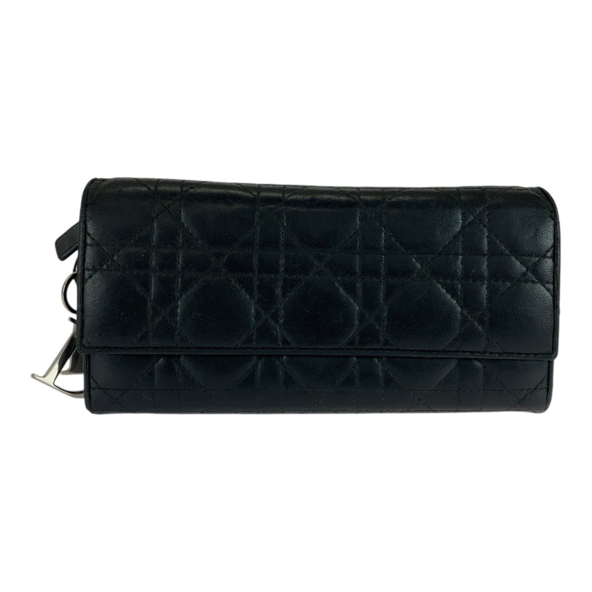 Christian Dior Black Leather Long Wallet (Bi-Fold) (Pre-Owned)