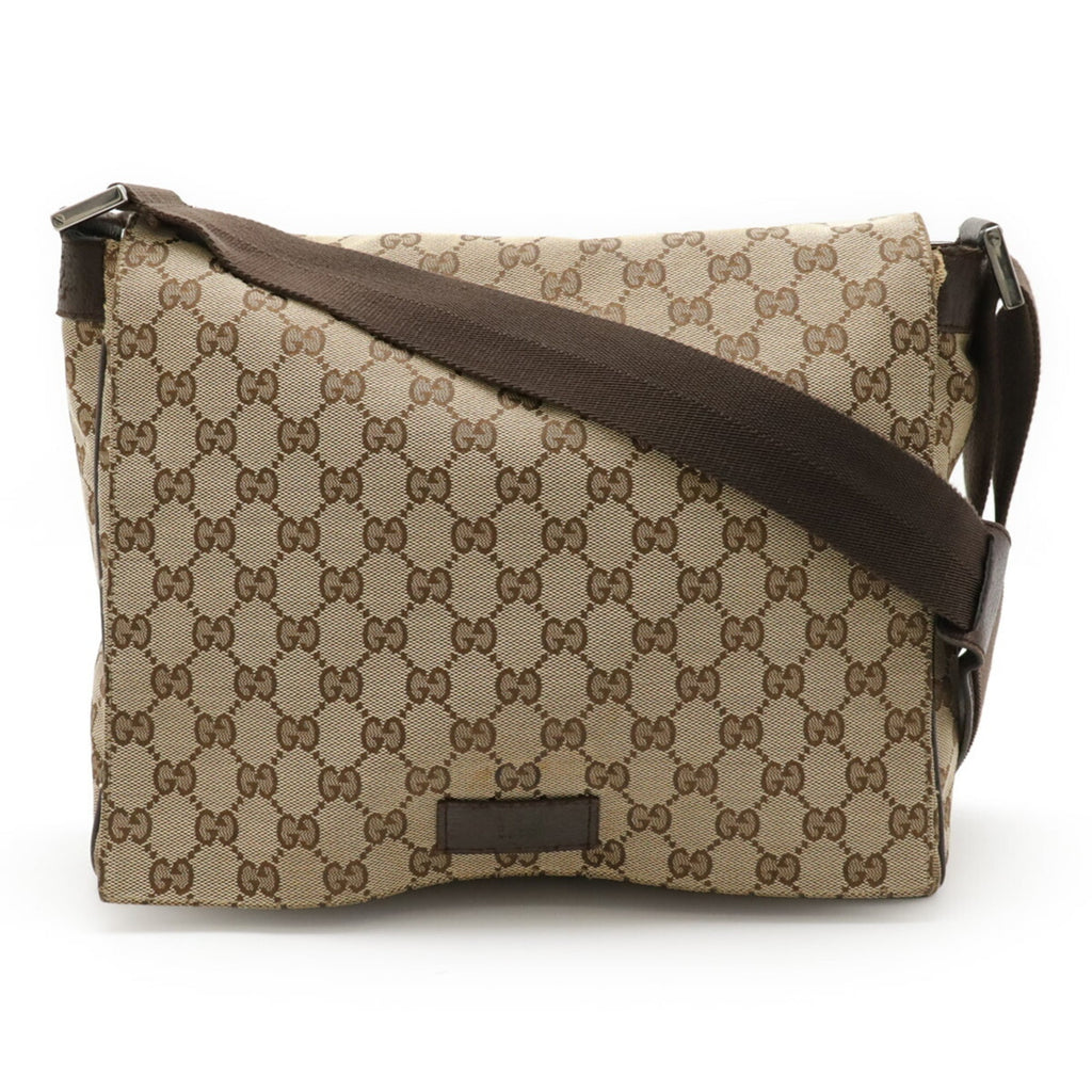 Gucci Gg Canvas Beige Dark Brown Khaki Gg Canvas Leather Shoulder Bag (Pre-Owned)