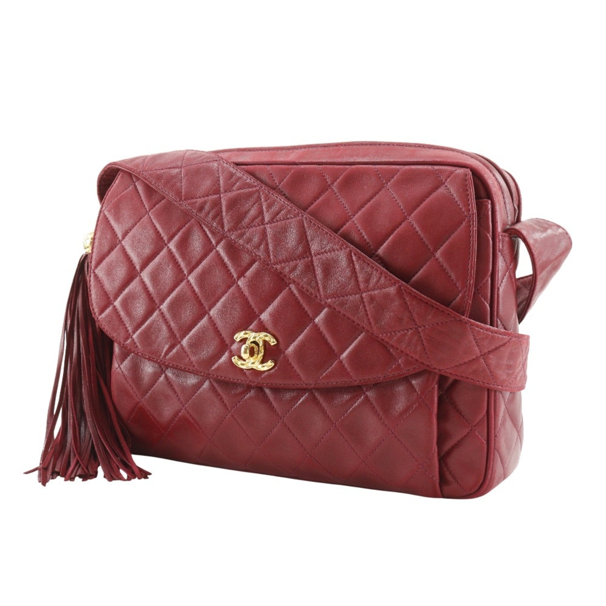 Chanel Matelasse Red Color Leather Shoulder Bag (Pre-Owned)