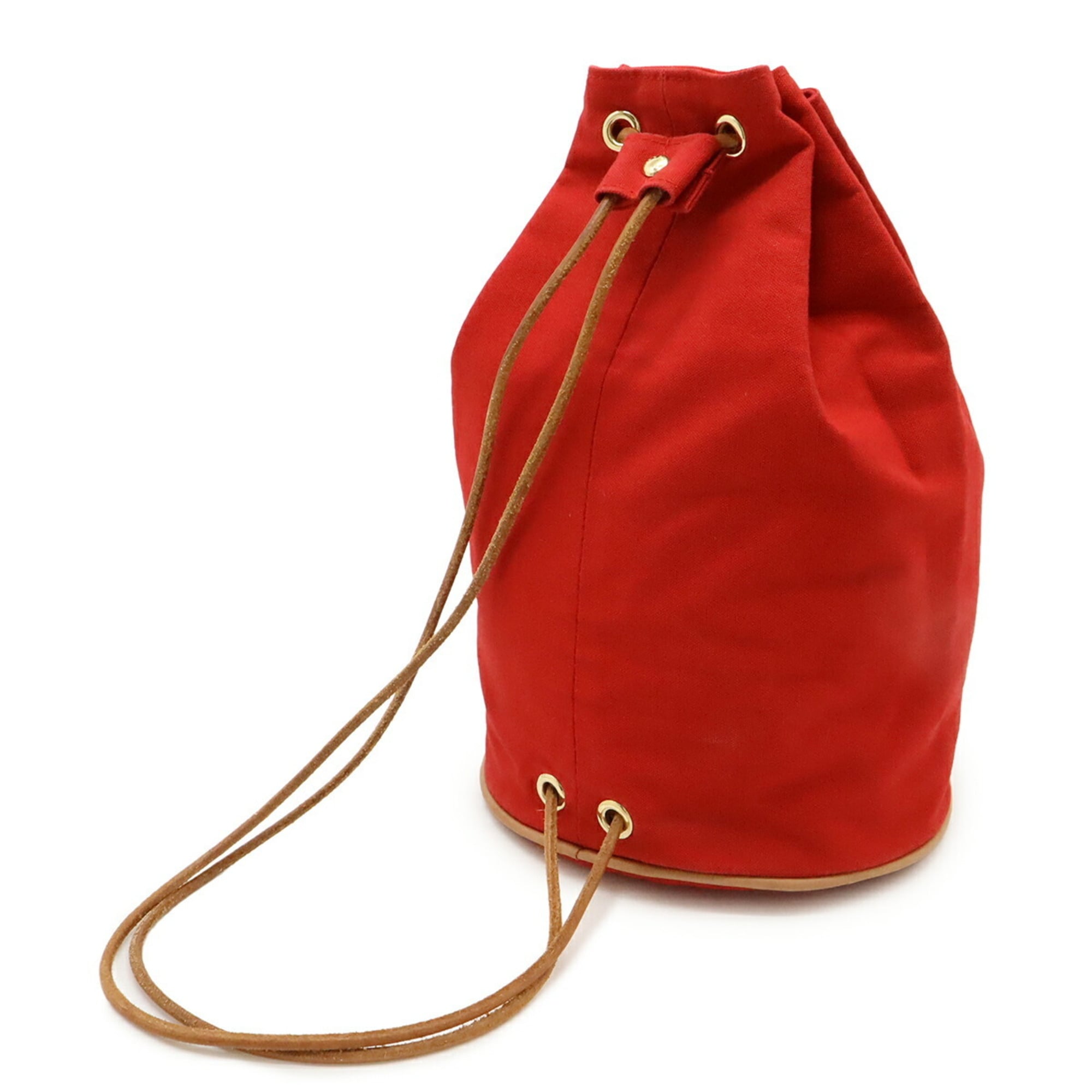 Hermes Red Color Canvas Leather Shoulder Bag (Pre-Owned)