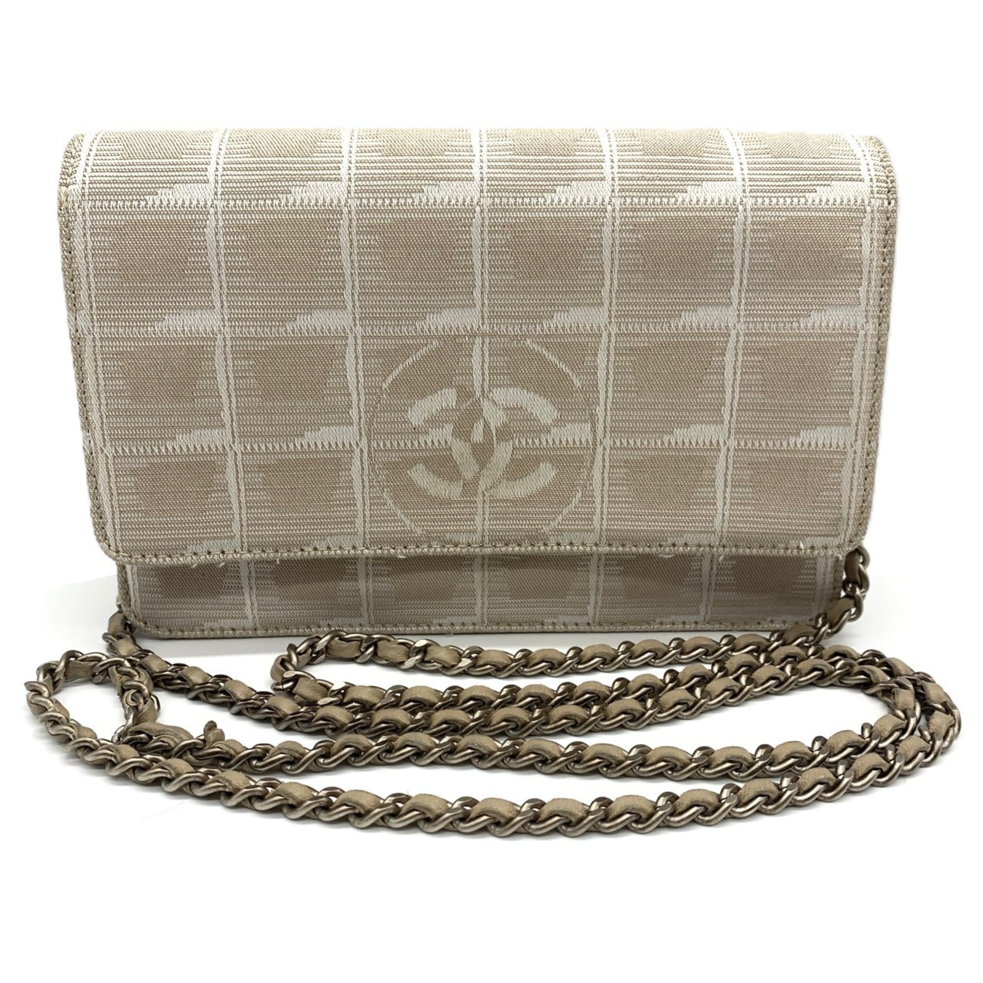 Chanel New Travel Line Beige Nylon Chain/Shoulder Wallet (Pre-Owned)