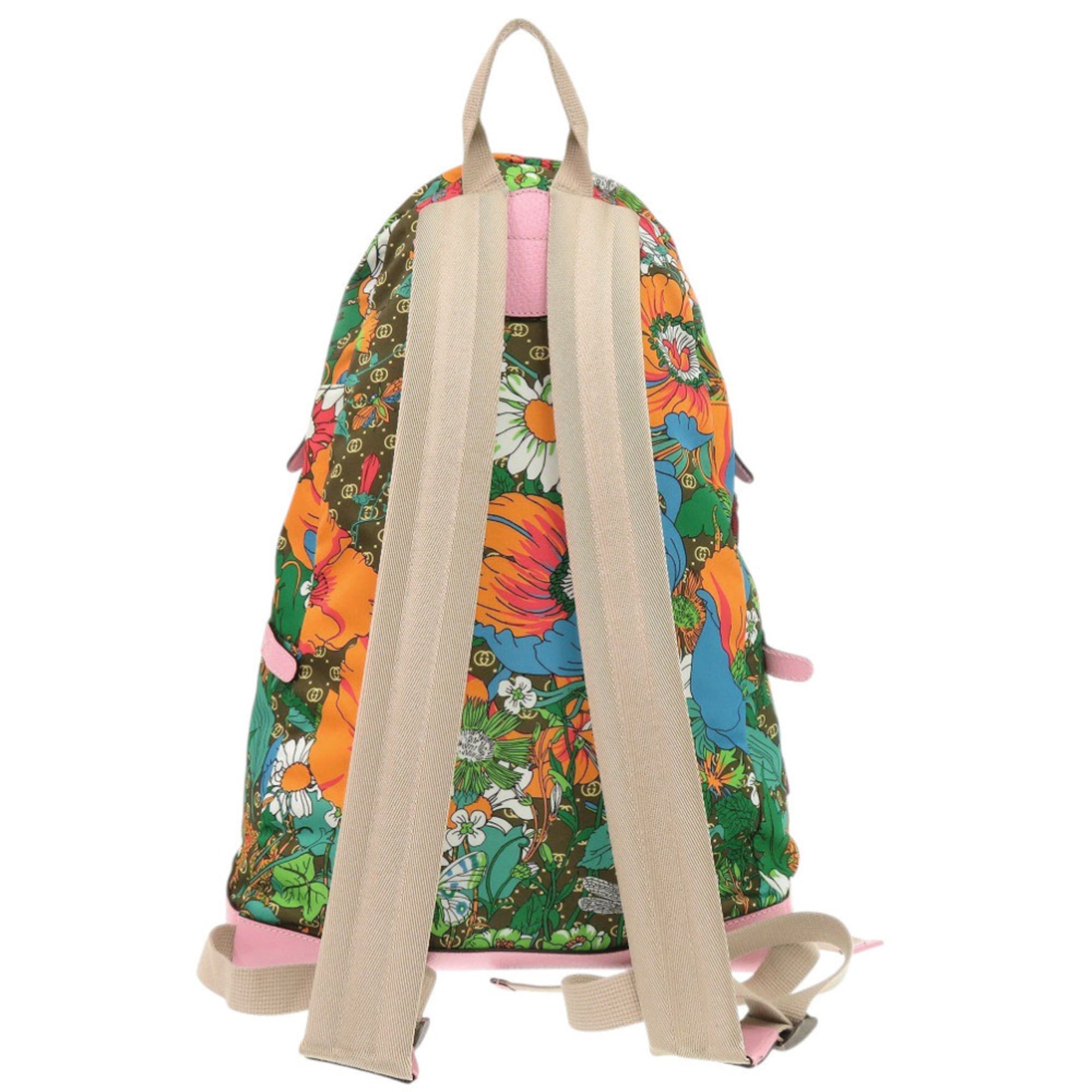Gucci Multi-Color Pink Nylon Leather Backpack (Pre-Owned)