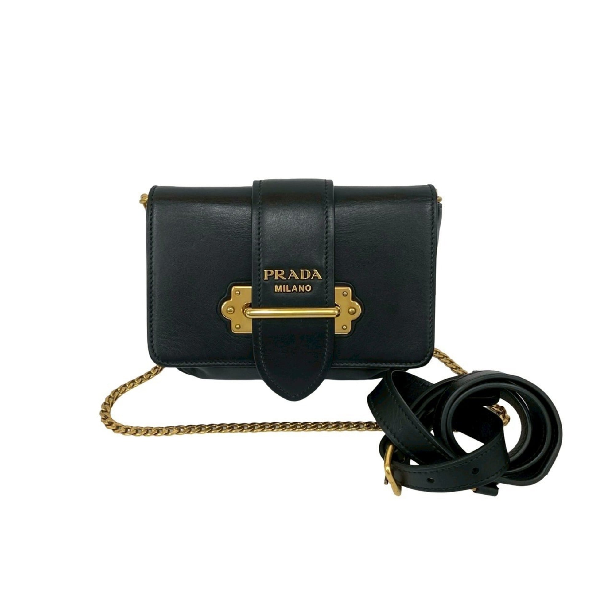 Prada Black Leather Fanny Pack Pochette Pouch Shoulder Bag (Pre-Owned)