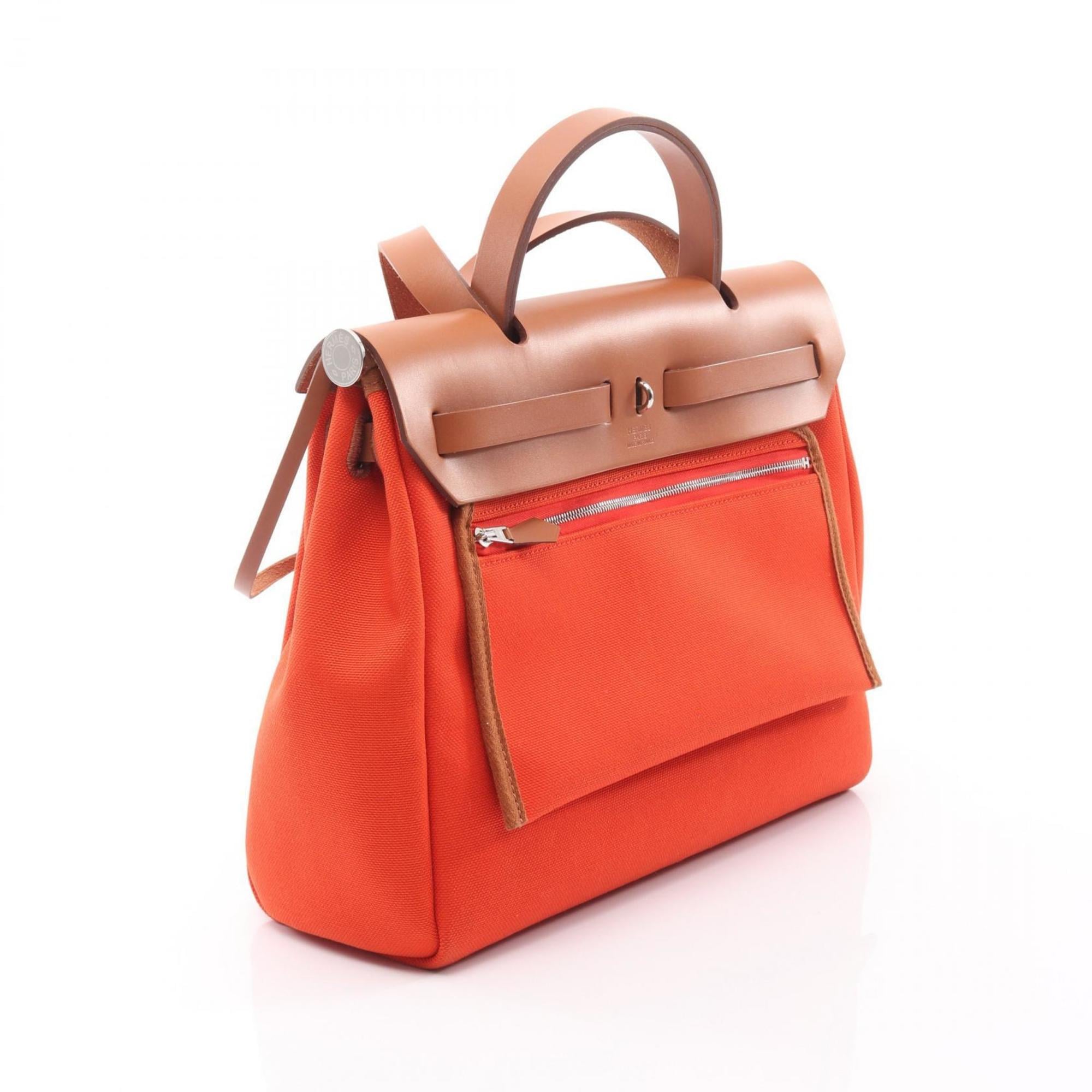 Hermes Brown Orange Canvas Handbag (Pre-Owned)