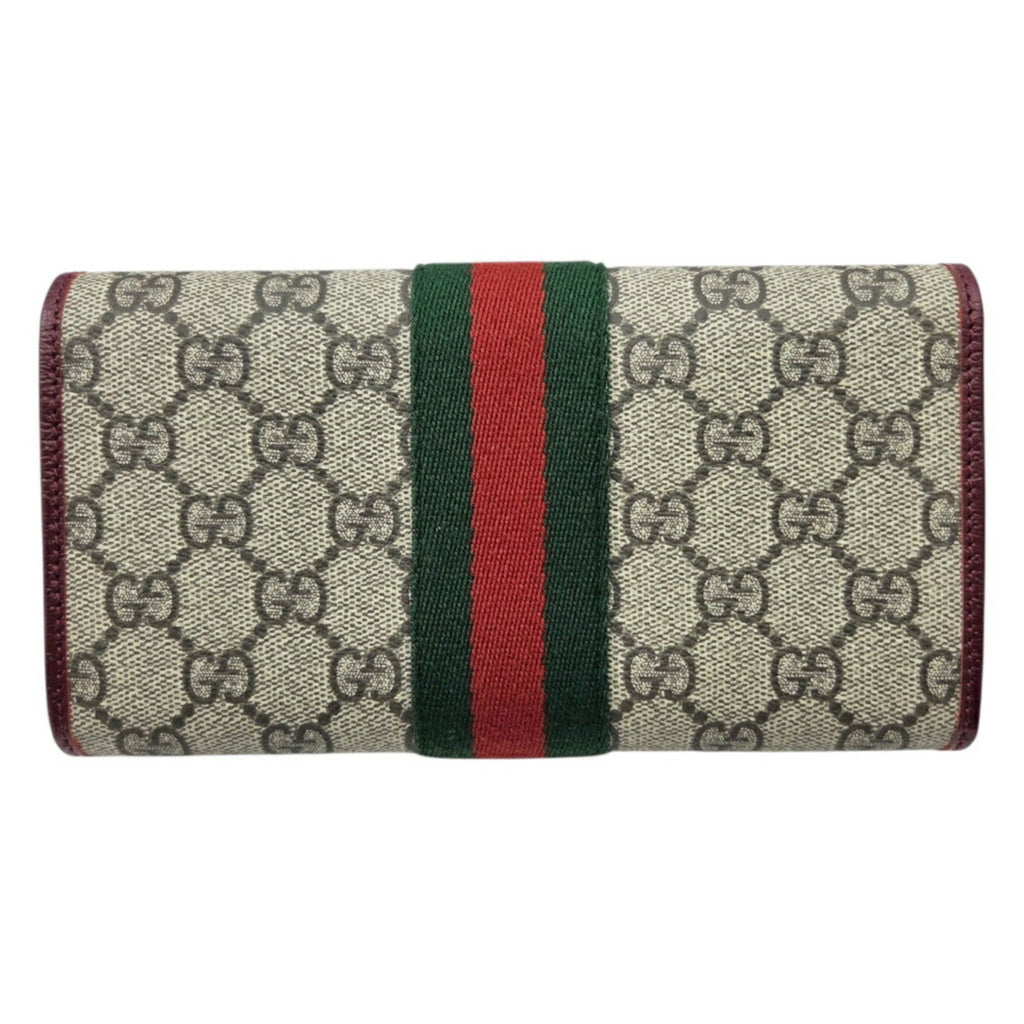Gucci Beige Green Red Color Gg Supreme Leather Long Wallet (Bi-Fold) (Pre-Owned)