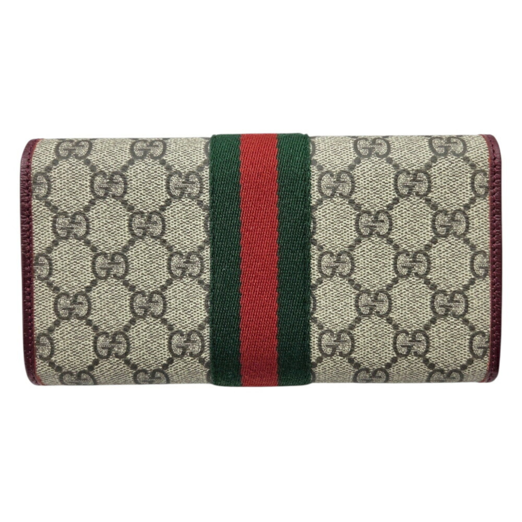 Gucci Beige Green Red Color Gg Supreme Leather Long Wallet (Bi-Fold) (Pre-Owned)