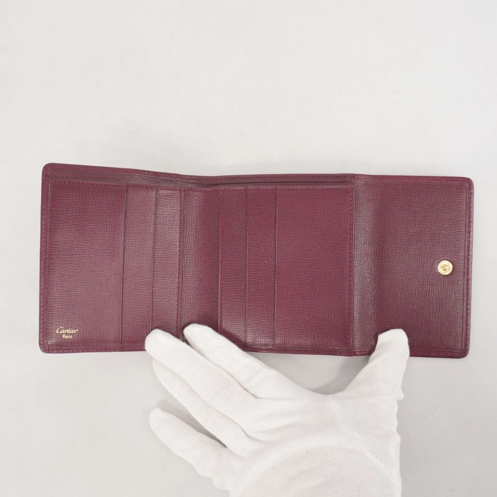 Cartier Bordeaux Leather Wallet (Tri-Fold) (Pre-Owned)