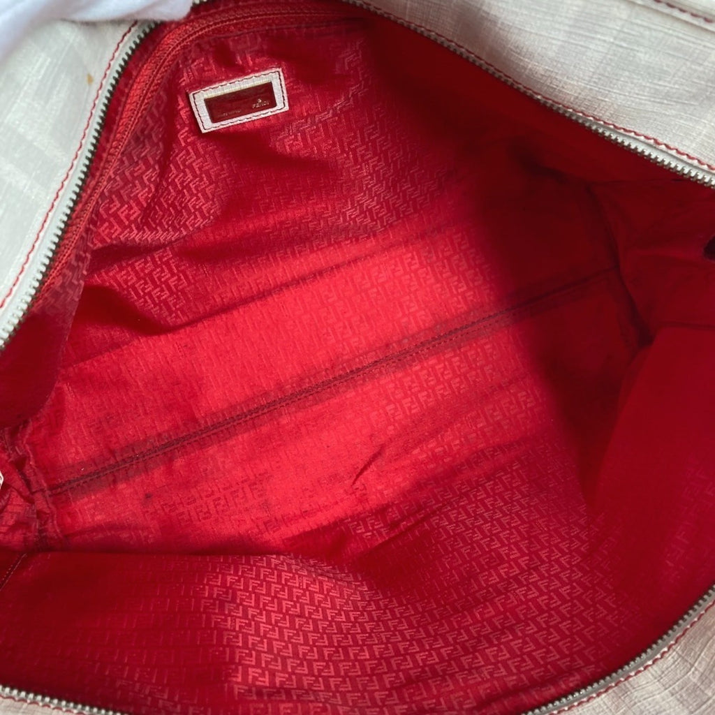 Fendi Zucca Red Color White Zucca Shoulder Bag Tote Bag (Pre-Owned)