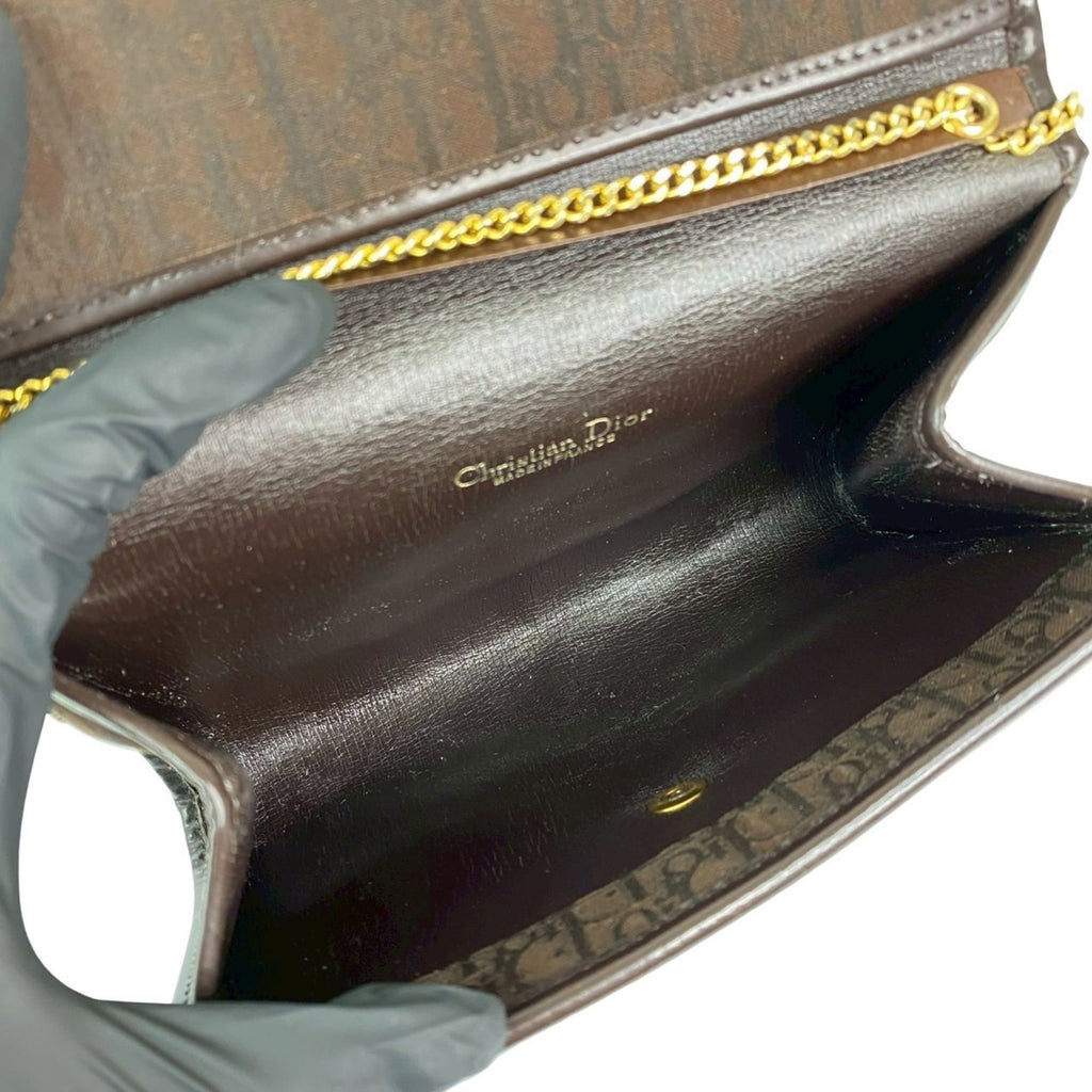 Christian Dior Brown Canvas Leather Pochette Shoulder Bag (Pre-Owned)