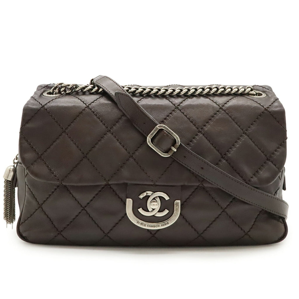 Chanel Wild Stitch Dark Brown Leather Shoulder Bag (Pre-Owned)
