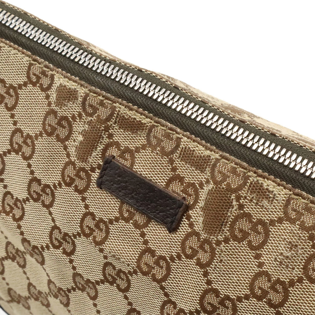 Gucci Beige Dark Brown Khaki Canvas Leather Shoulder Bag (Pre-Owned)