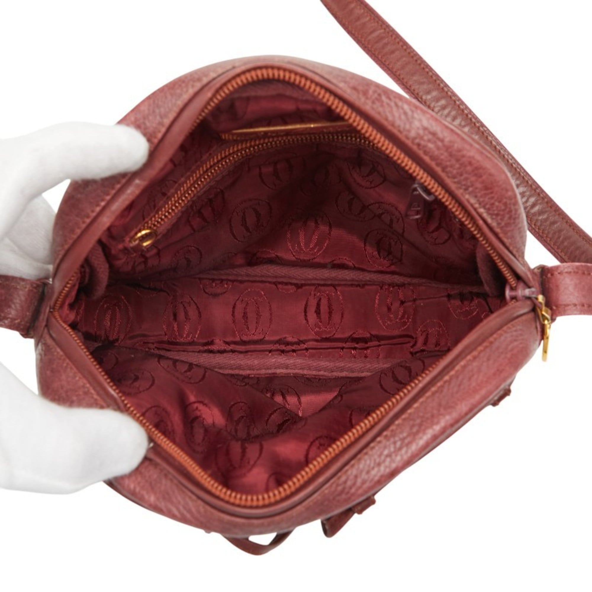 Cartier Bordeaux Wine Red Leather Shoulder Bag (Pre-Owned)