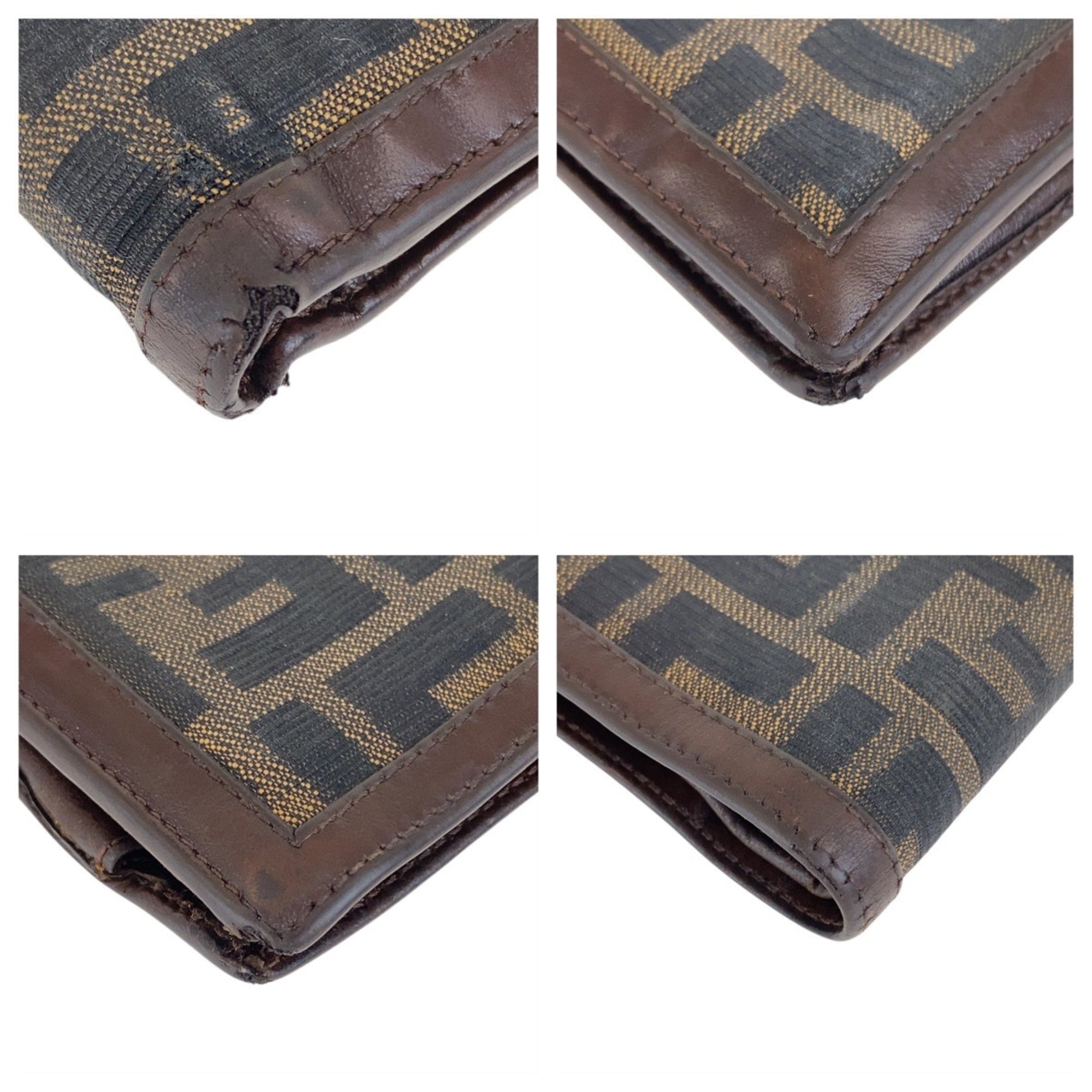 Fendi Brown Leather Canvas Wallet (Bi-Fold) (Pre-Owned)