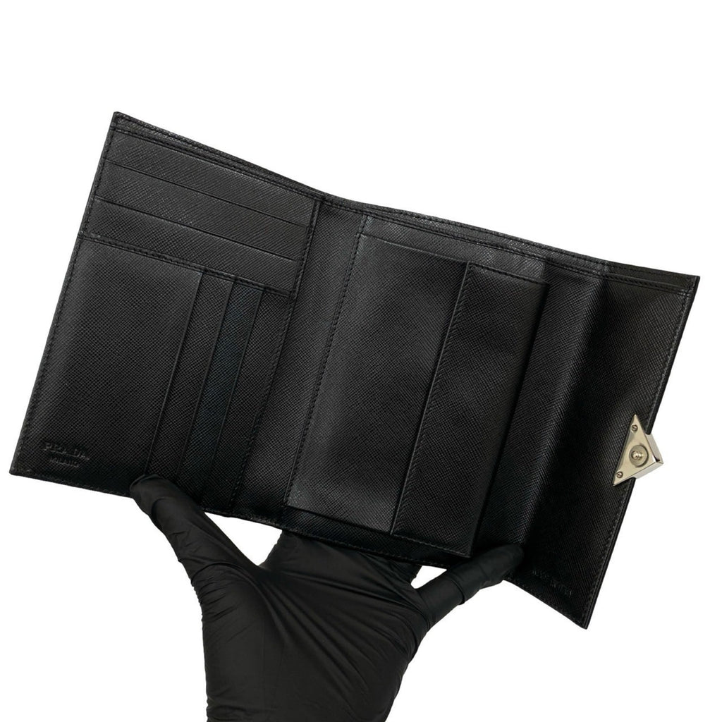 Prada Black Nylon Leather Wallet (Tri-Fold) (Pre-Owned)