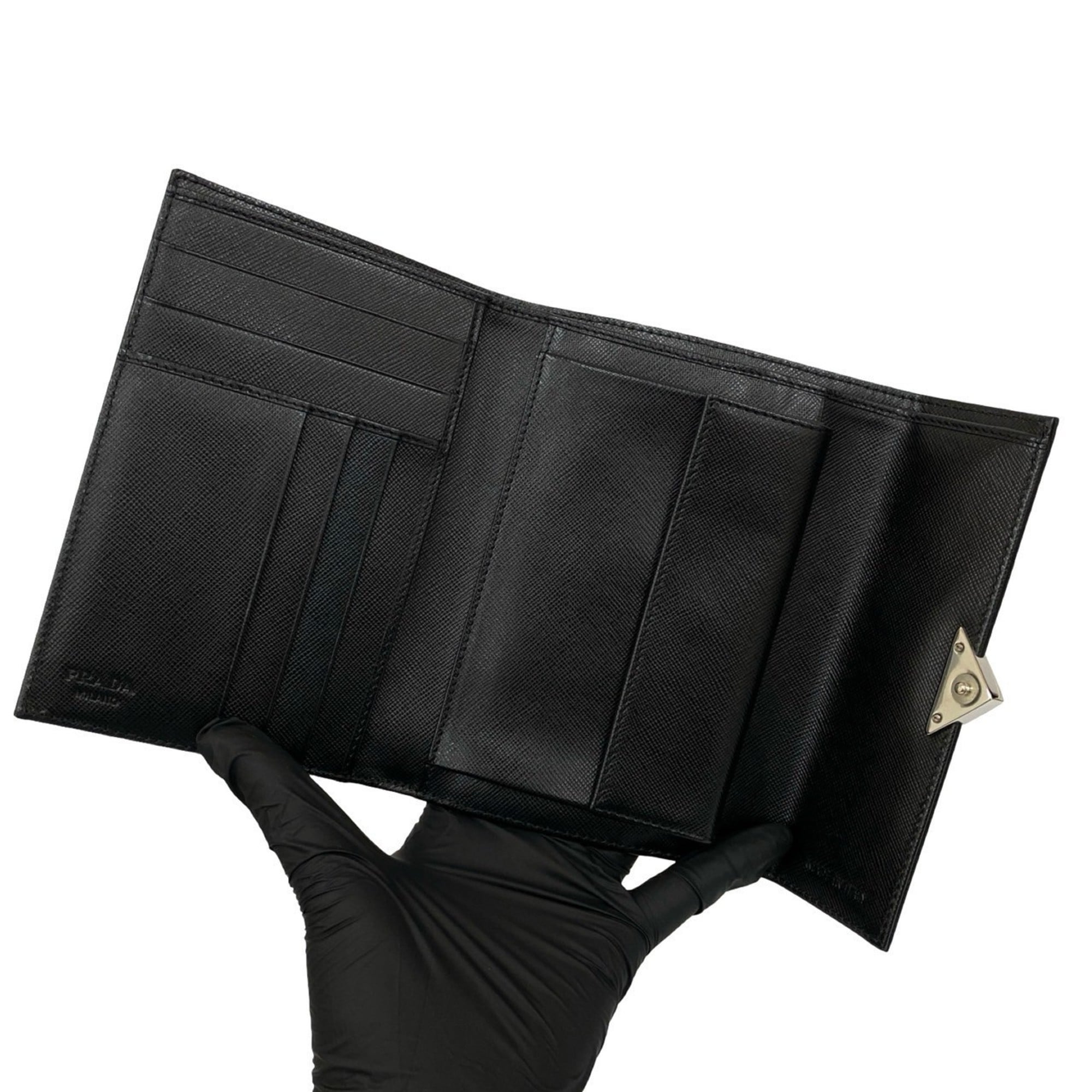 Prada Black Nylon Leather Wallet (Tri-Fold) (Pre-Owned)