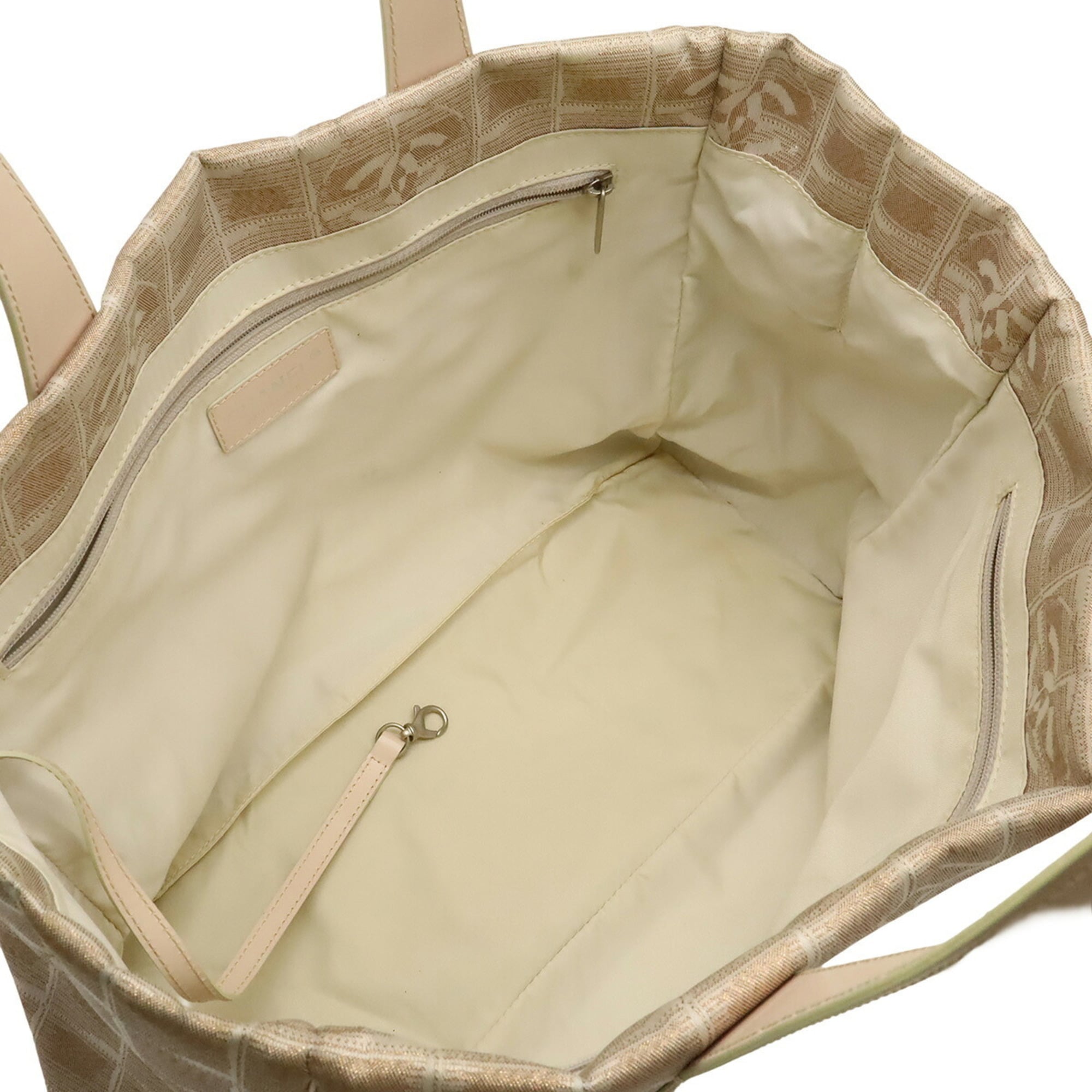 Chanel Beige Pink Pink Beige Nylon Leather Shoulder Bag Tote Bag (Pre-Owned)