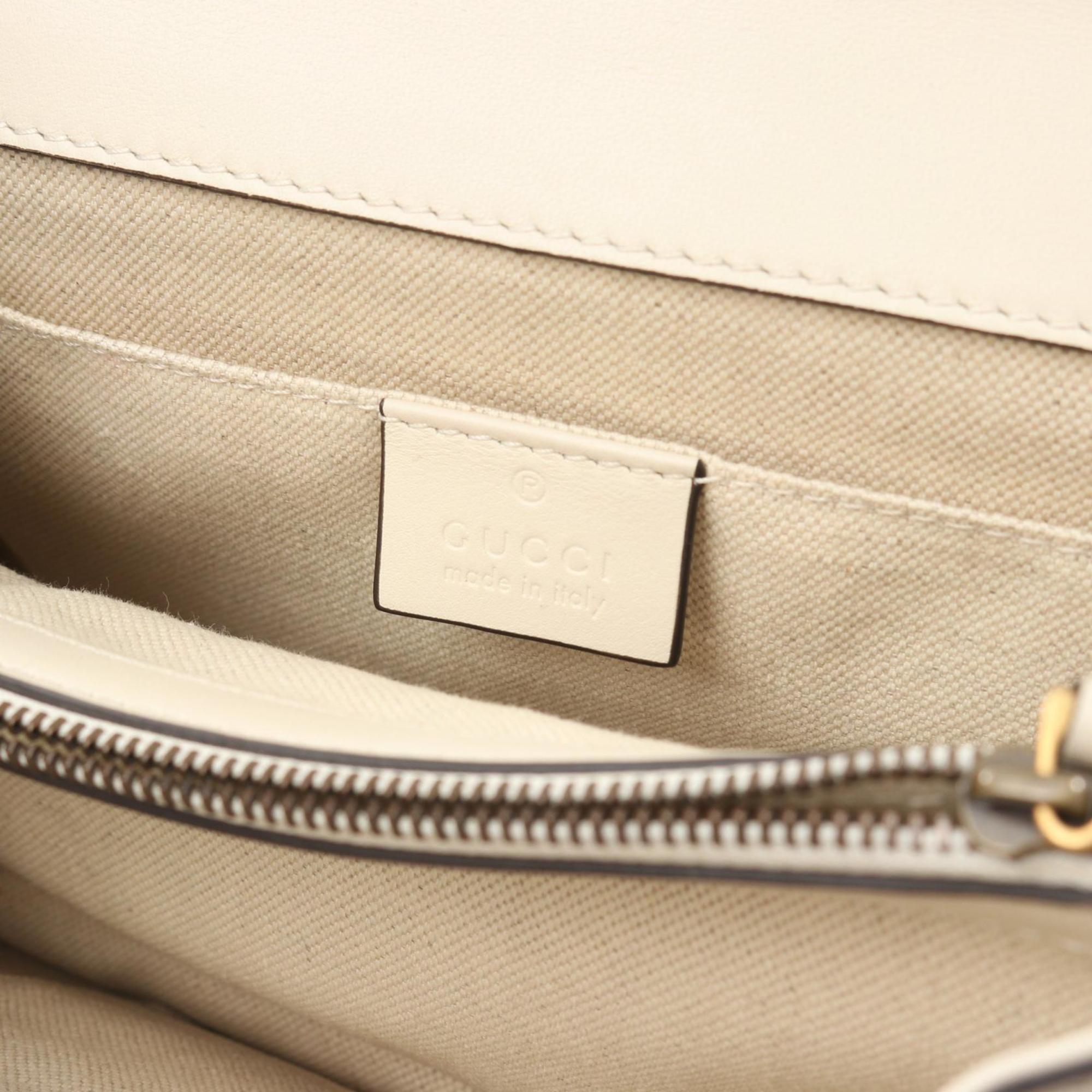Gucci Ivory Navy Red Color Leather Handbag (Pre-Owned)